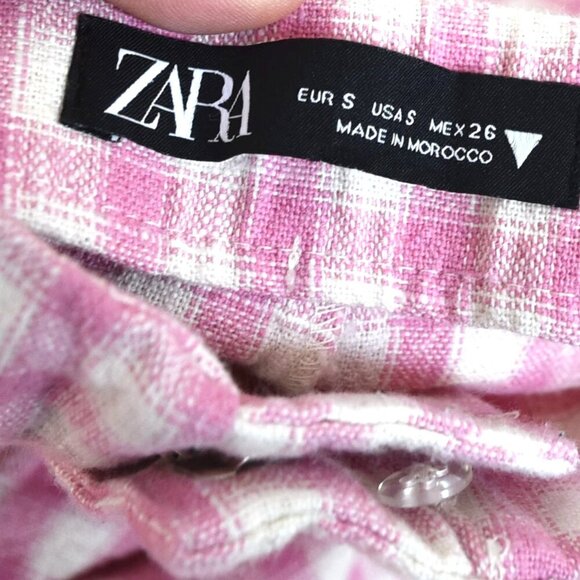 Zara Pink Gingham Pants Small Cottagecore Coquette Wide Legs Resortwear - Picture 6 of 8